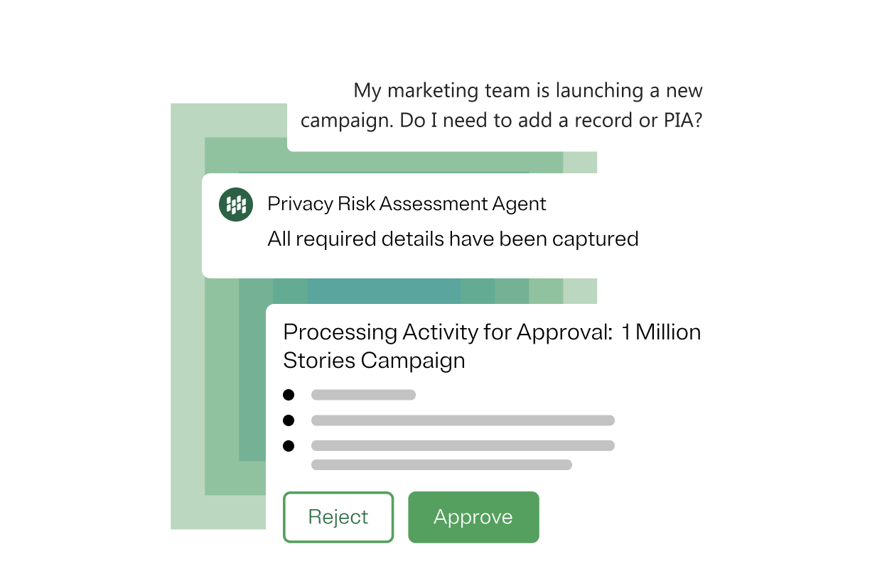 Graphic showcasing a conversation with Privacy AI agent