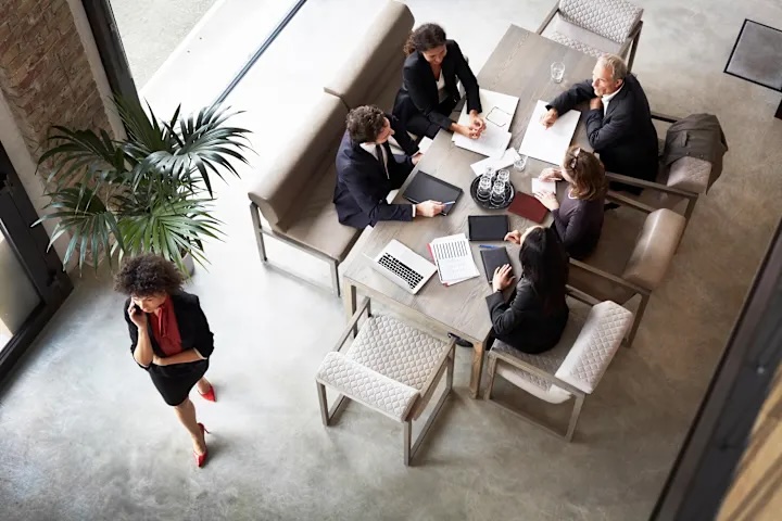 Overhead shot of people meeting